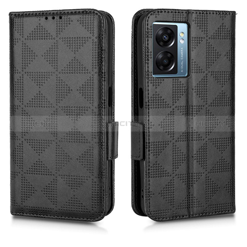 Funda de Cuero Cartera con Soporte Carcasa C02X para Oppo A57 5G Negro