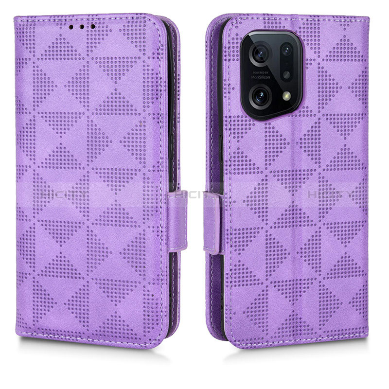 Funda de Cuero Cartera con Soporte Carcasa C02X para Oppo Find X5 5G Morado