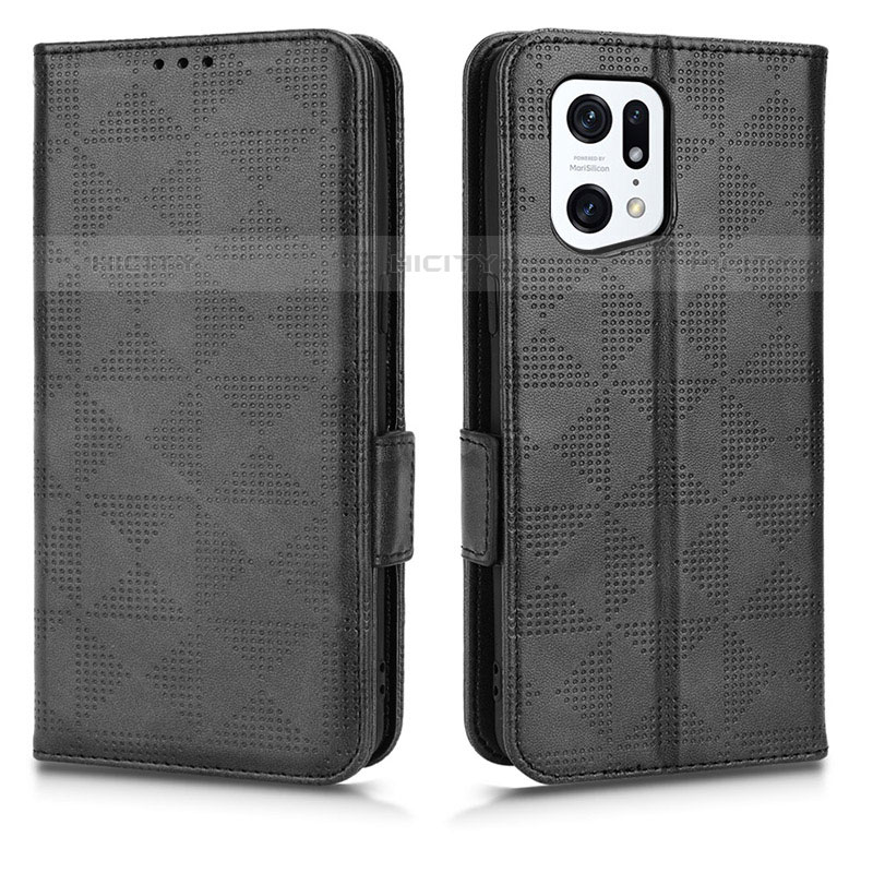 Funda de Cuero Cartera con Soporte Carcasa C02X para Oppo Find X5 Pro 5G Negro