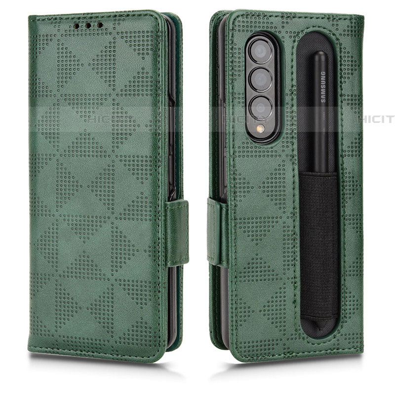 Funda de Cuero Cartera con Soporte Carcasa C02X para Samsung Galaxy Z Fold4 5G Verde