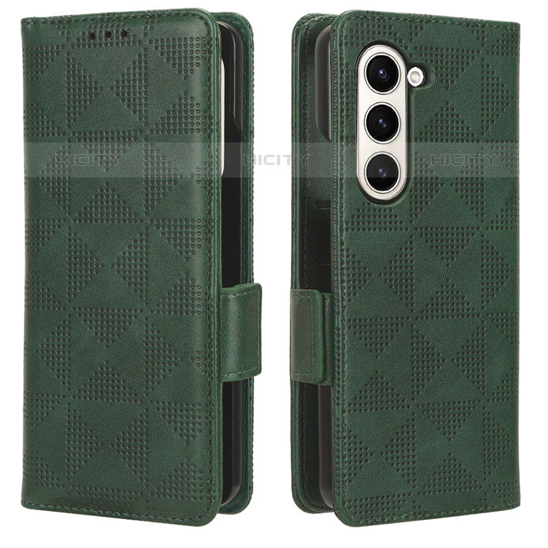 Funda de Cuero Cartera con Soporte Carcasa C02X para Samsung Galaxy Z Fold5 5G Verde