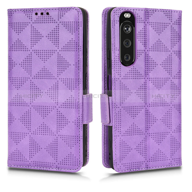 Funda de Cuero Cartera con Soporte Carcasa C02X para Sony Xperia 1 III Morado