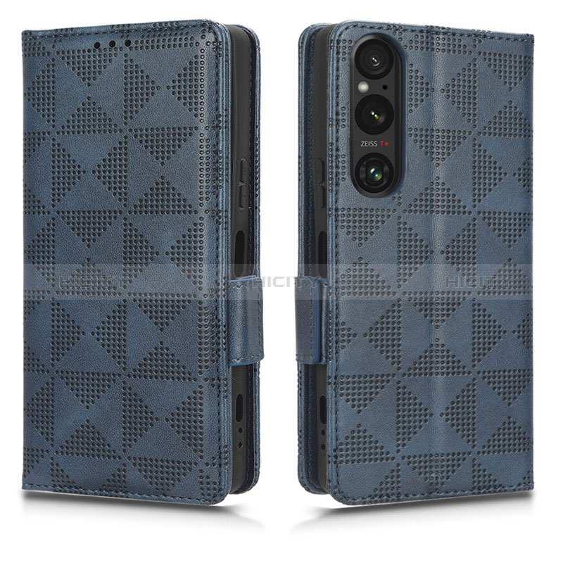 Funda de Cuero Cartera con Soporte Carcasa C02X para Sony Xperia 1 V Azul