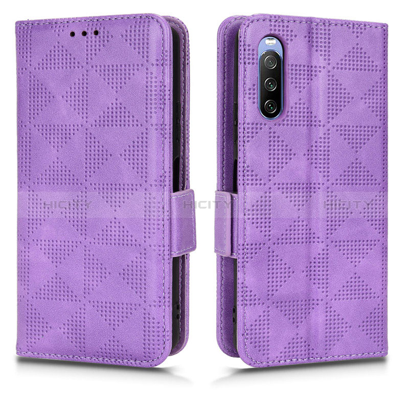 Funda de Cuero Cartera con Soporte Carcasa C02X para Sony Xperia 10 III SOG04 Morado