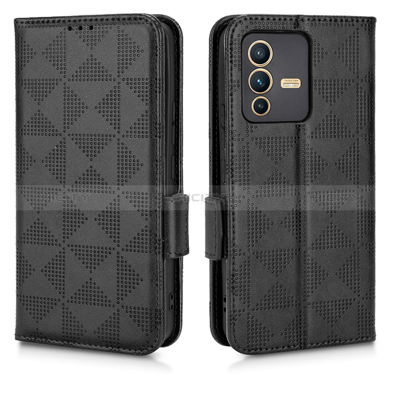 Funda de Cuero Cartera con Soporte Carcasa C02X para Vivo V23 Pro 5G Negro