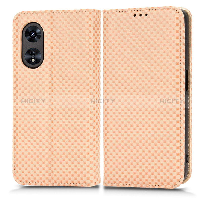 Funda de Cuero Cartera con Soporte Carcasa C03X para Oppo A38 Oro