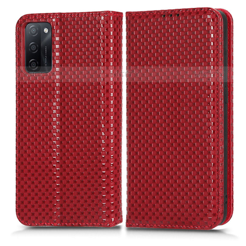 Funda de Cuero Cartera con Soporte Carcasa C03X para Oppo A55S 5G Rojo