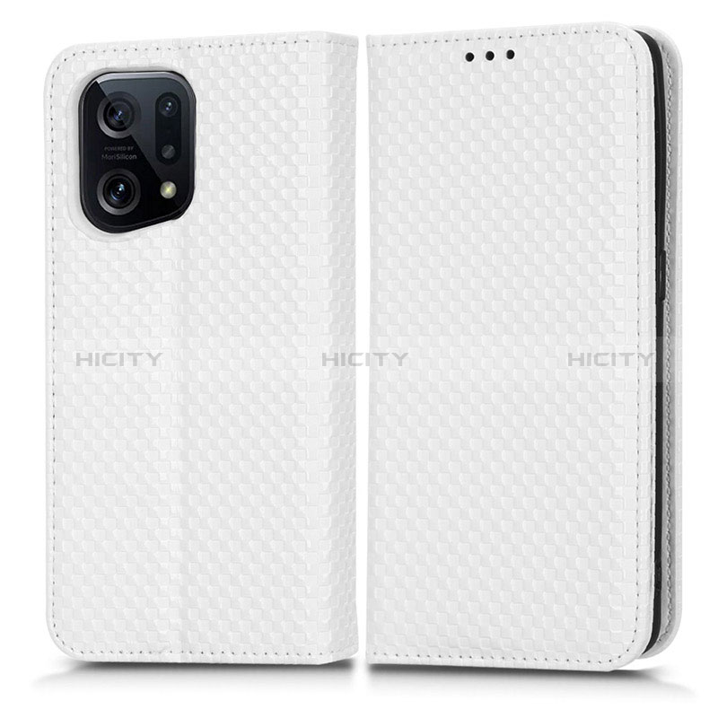 Funda de Cuero Cartera con Soporte Carcasa C03X para Oppo Find X5 5G Blanco