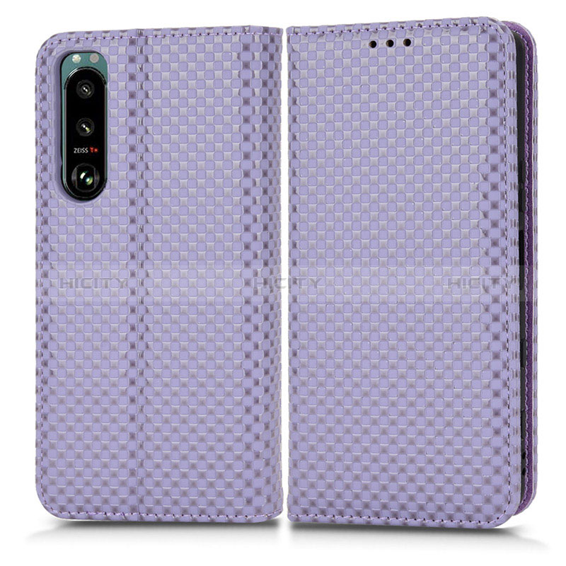 Funda de Cuero Cartera con Soporte Carcasa C03X para Sony Xperia 5 III Morado