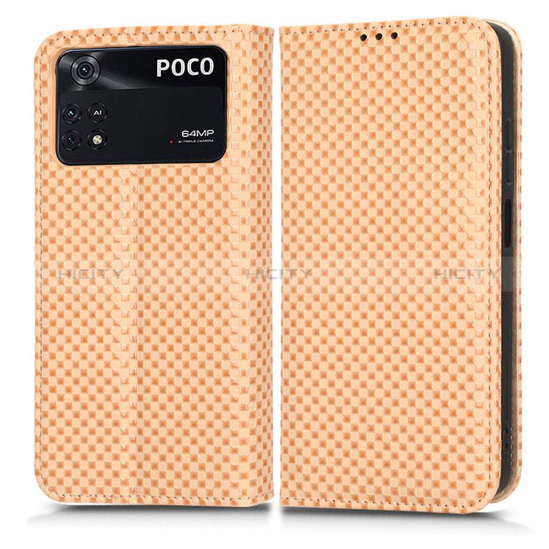 Funda de Cuero Cartera con Soporte Carcasa C03X para Xiaomi Poco M4 Pro 4G Oro