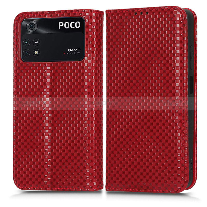 Funda de Cuero Cartera con Soporte Carcasa C03X para Xiaomi Poco M4 Pro 4G Rojo