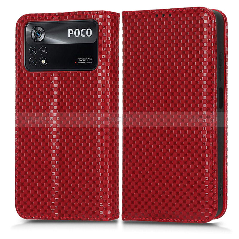 Funda de Cuero Cartera con Soporte Carcasa C03X para Xiaomi Poco X4 Pro 5G Rojo