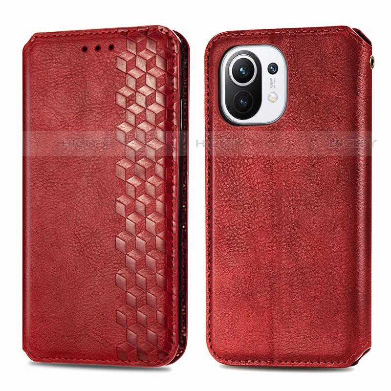 Funda de Cuero Cartera con Soporte Carcasa C04 para Xiaomi Mi 11 Lite 4G Rojo