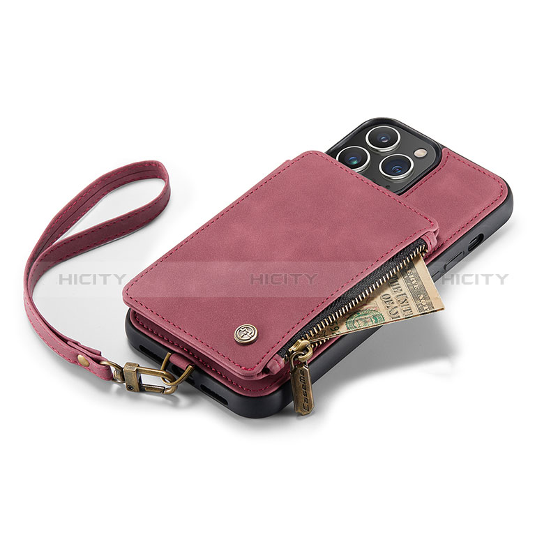 Funda de Cuero Cartera con Soporte Carcasa C04S para Apple iPhone 14 Pro Max Rojo