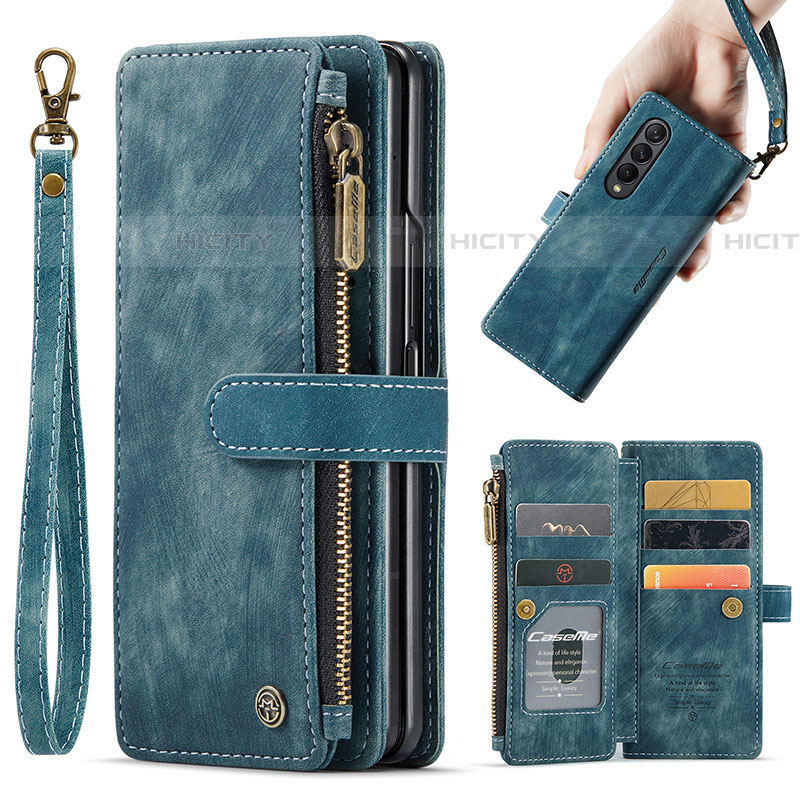 Funda de Cuero Cartera con Soporte Carcasa C04S para Samsung Galaxy Z Fold4 5G Azul