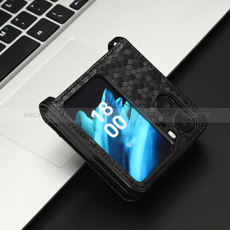 Funda de Cuero Cartera con Soporte Carcasa C04X para Oppo Find N2 Flip 5G Negro