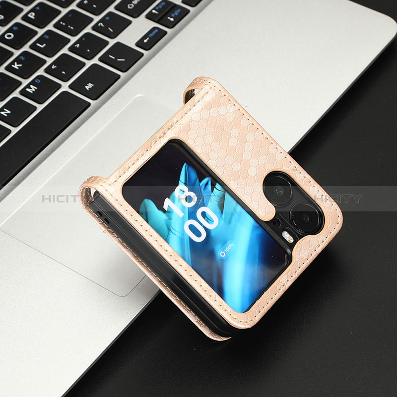 Funda de Cuero Cartera con Soporte Carcasa C04X para Oppo Find N2 Flip 5G Oro