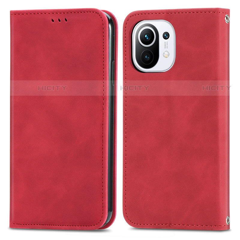 Funda de Cuero Cartera con Soporte Carcasa C05 para Xiaomi Mi 11 5G Rojo