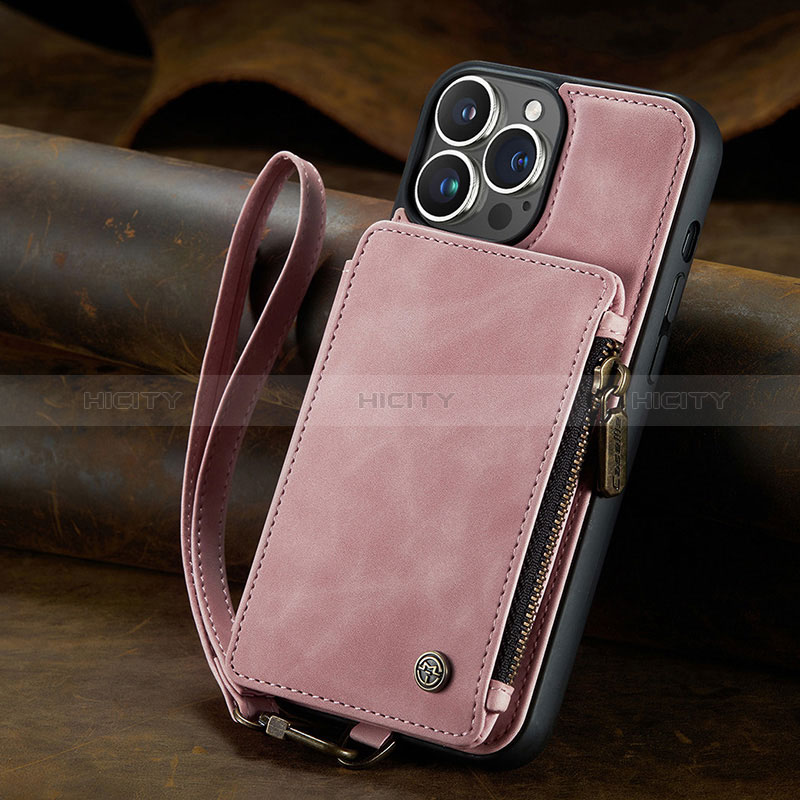 Funda de Cuero Cartera con Soporte Carcasa C05S para Apple iPhone 15 Pro Max Oro Rosa