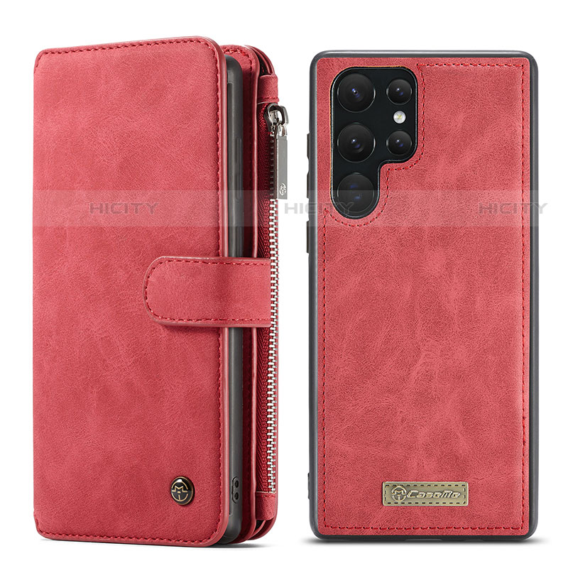 Funda de Cuero Cartera con Soporte Carcasa C05S para Samsung Galaxy S22 Ultra 5G Rojo