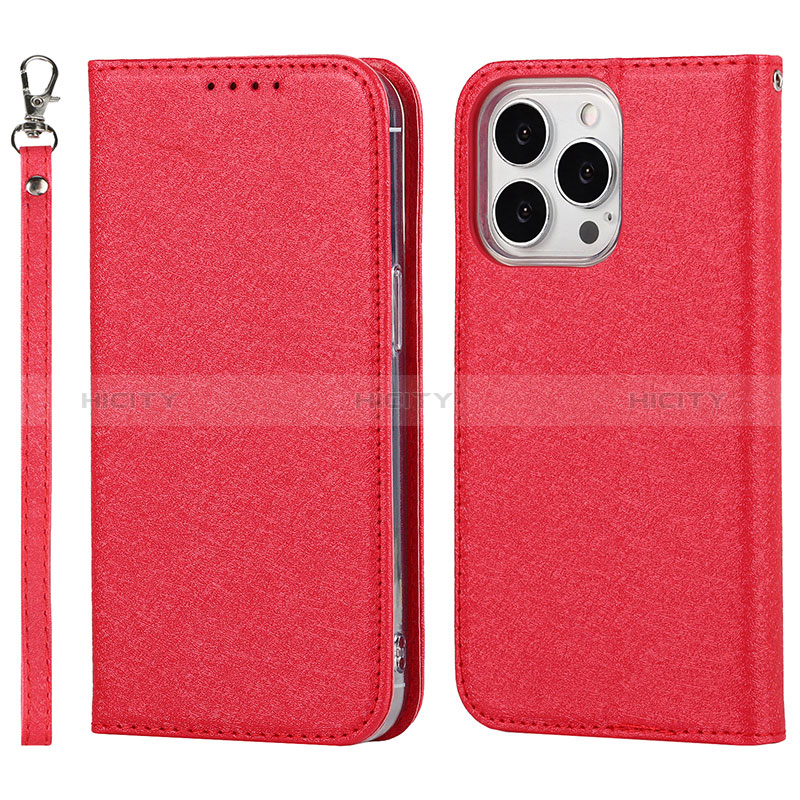 Funda de Cuero Cartera con Soporte Carcasa D01T para Apple iPhone 13 Pro Max Rojo