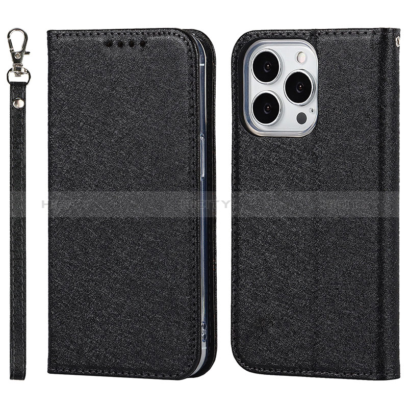 Funda de Cuero Cartera con Soporte Carcasa D01T para Apple iPhone 14 Pro Negro