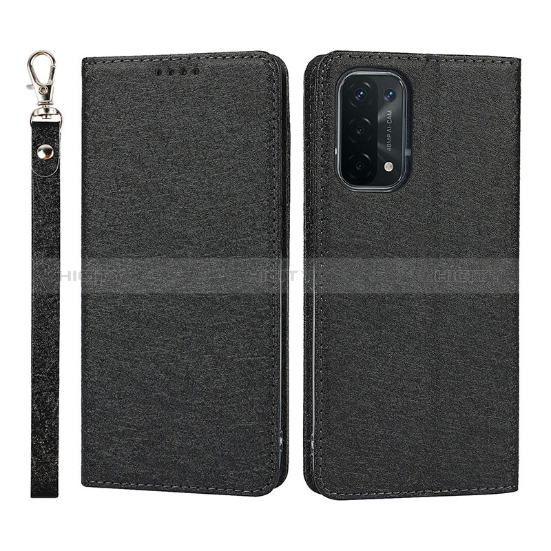 Funda de Cuero Cartera con Soporte Carcasa D01T para Oppo A74 5G Negro