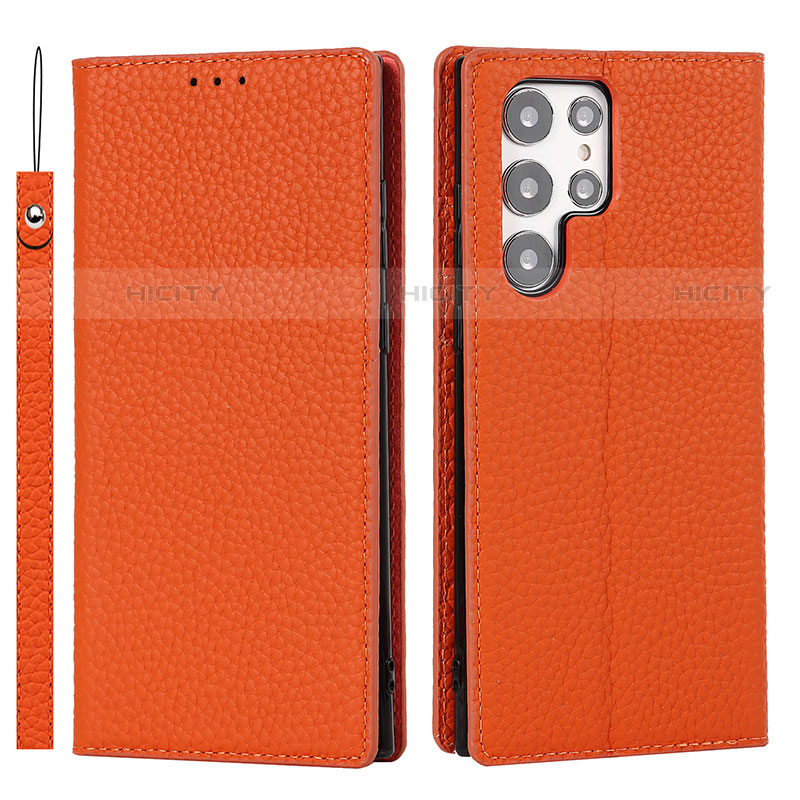 Funda de Cuero Cartera con Soporte Carcasa D01T para Samsung Galaxy S23 Ultra 5G Naranja