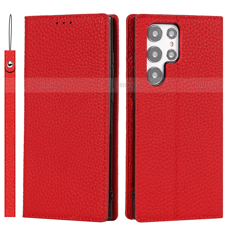 Funda de Cuero Cartera con Soporte Carcasa D01T para Samsung Galaxy S23 Ultra 5G Rojo