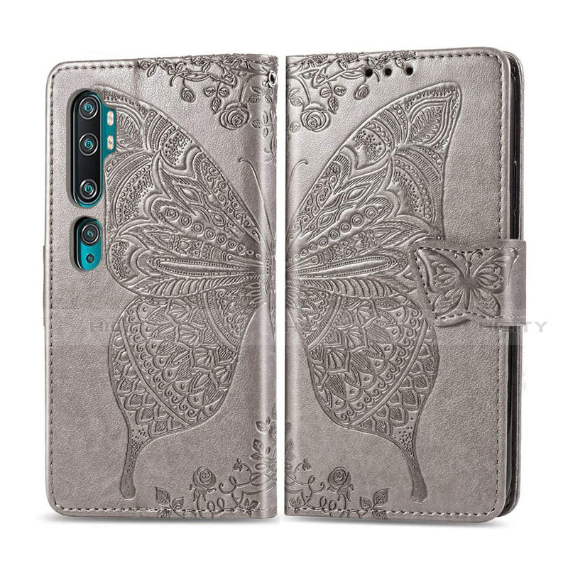 Funda de Cuero Cartera con Soporte Carcasa D02 para Xiaomi Mi Note 10 Gris