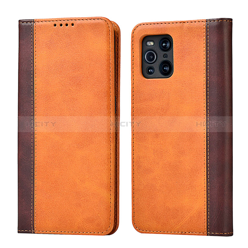 Funda de Cuero Cartera con Soporte Carcasa D02T para Oppo Find X3 5G Marron