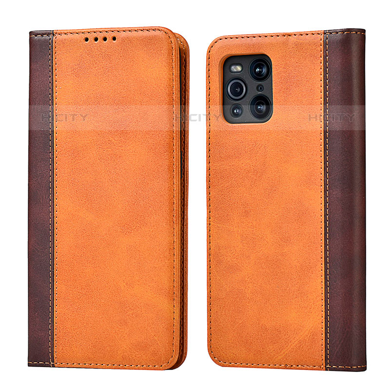 Funda de Cuero Cartera con Soporte Carcasa D02T para Oppo Find X3 Pro 5G Marron