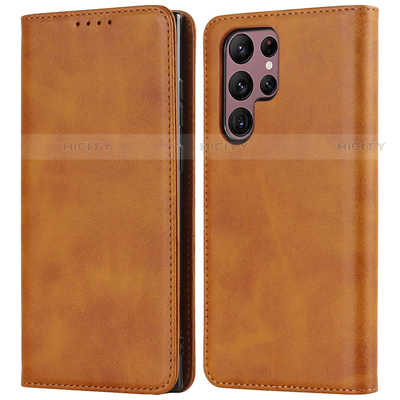 Funda de Cuero Cartera con Soporte Carcasa D03T para Samsung Galaxy S21 Ultra 5G Marron Claro