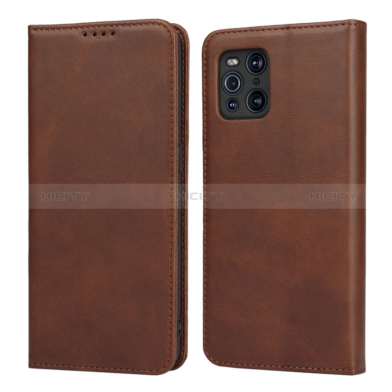 Funda de Cuero Cartera con Soporte Carcasa D04T para Oppo Find X3 5G Marron