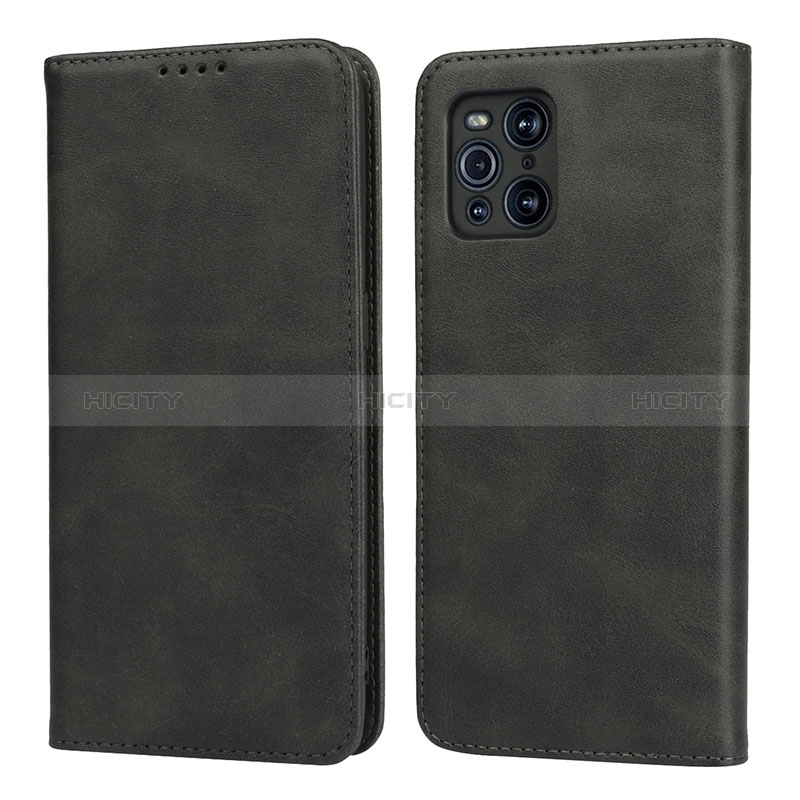 Funda de Cuero Cartera con Soporte Carcasa D04T para Oppo Find X3 5G Negro