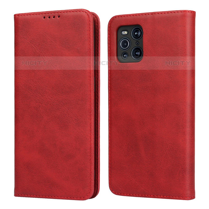 Funda de Cuero Cartera con Soporte Carcasa D04T para Oppo Find X3 Pro 5G Rojo