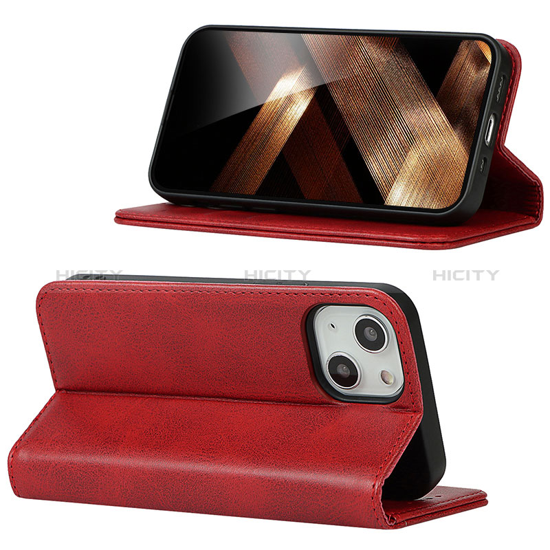 Funda de Cuero Cartera con Soporte Carcasa D05T para Apple iPhone 15 Plus Rojo