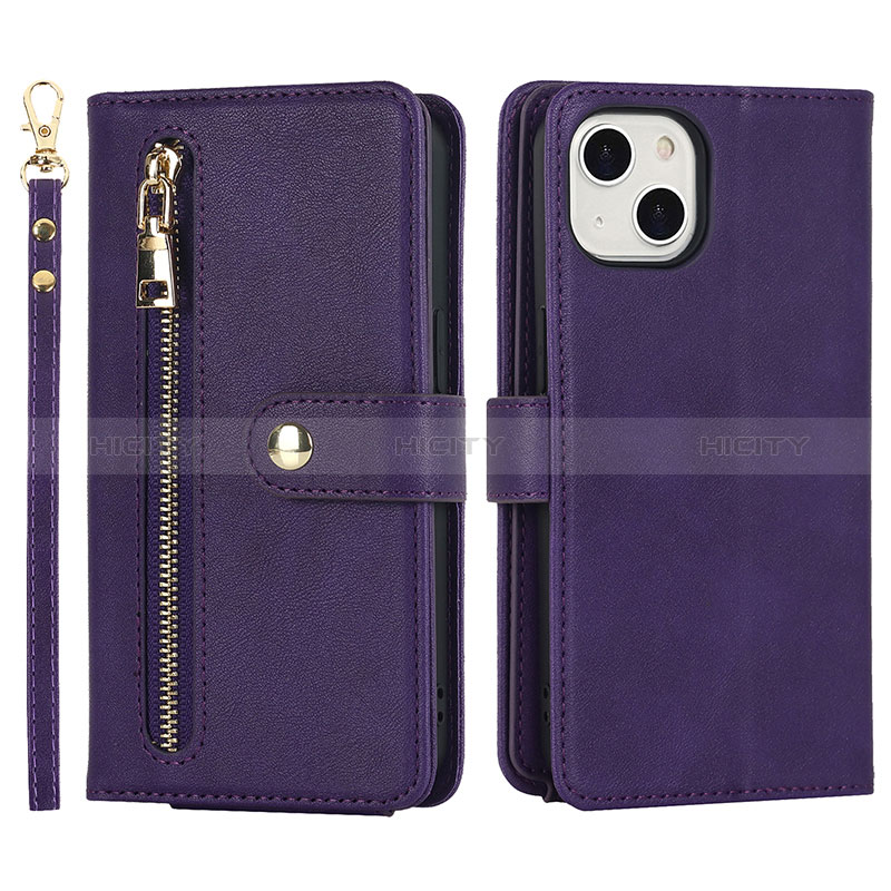 Funda de Cuero Cartera con Soporte Carcasa D06T para Apple iPhone 14 Morado