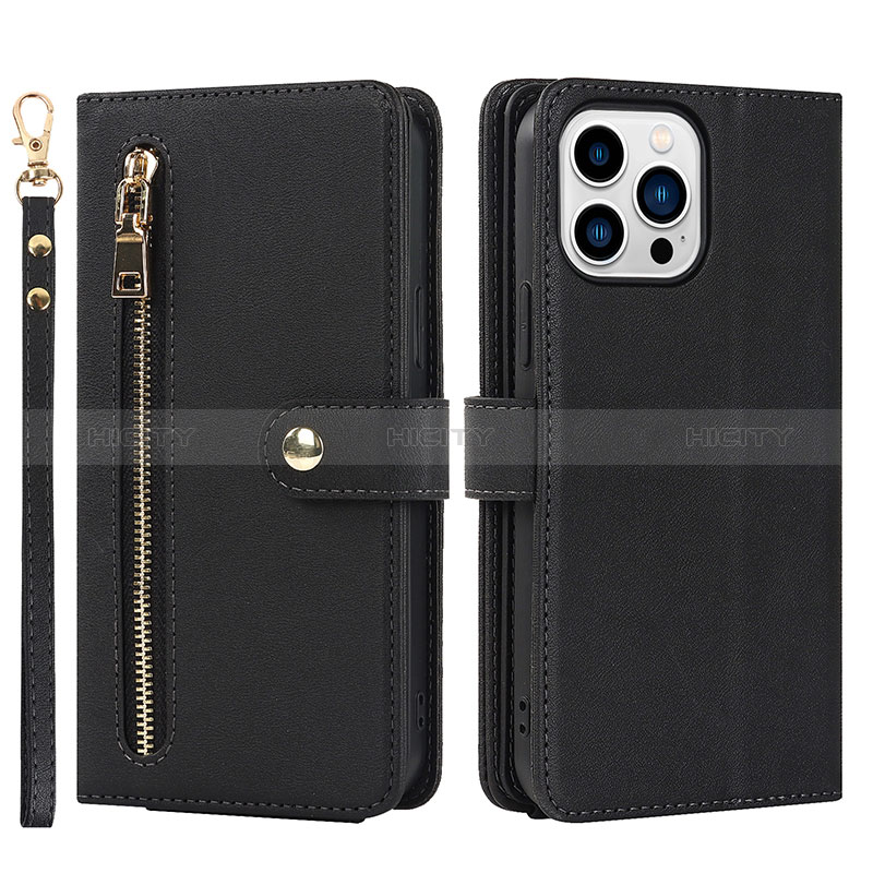 Funda de Cuero Cartera con Soporte Carcasa D06T para Apple iPhone 14 Pro Negro