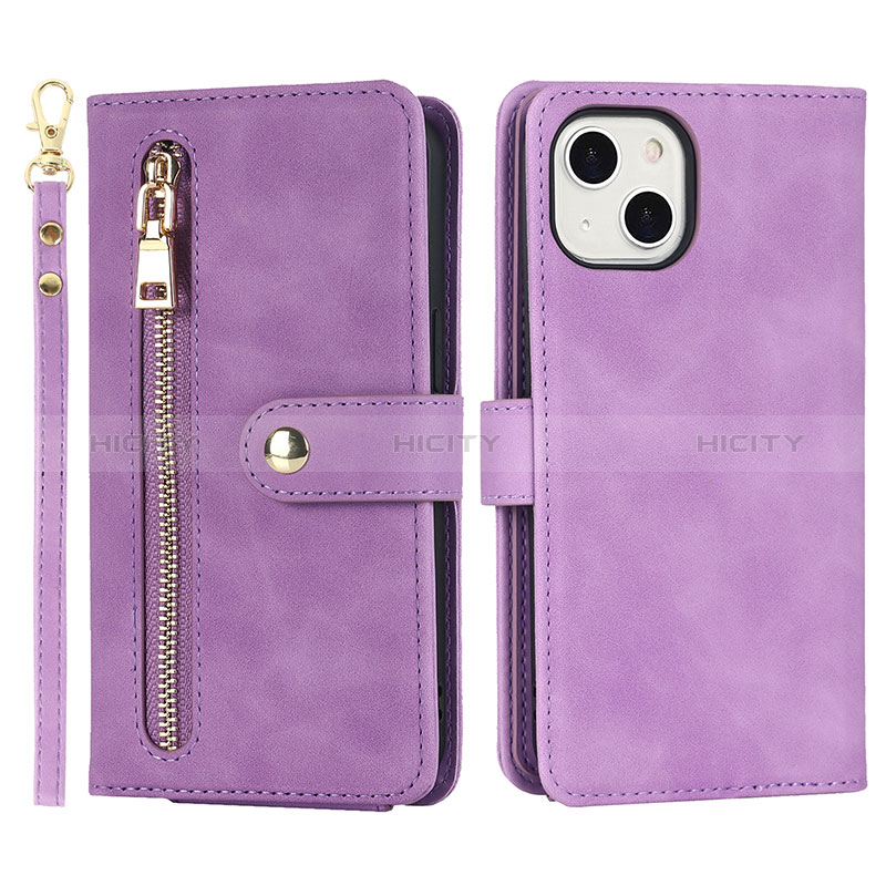 Funda de Cuero Cartera con Soporte Carcasa D06T para Apple iPhone 15 Plus Purpura Claro