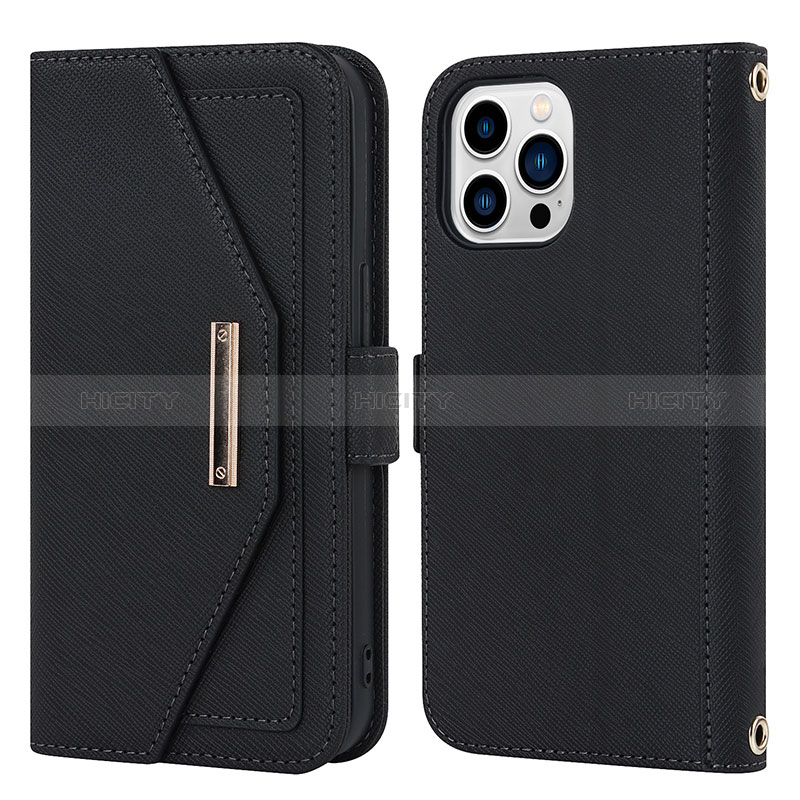 Funda de Cuero Cartera con Soporte Carcasa D07T para Apple iPhone 13 Pro Negro