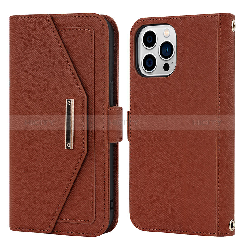 Funda de Cuero Cartera con Soporte Carcasa D07T para Apple iPhone 14 Pro Marron