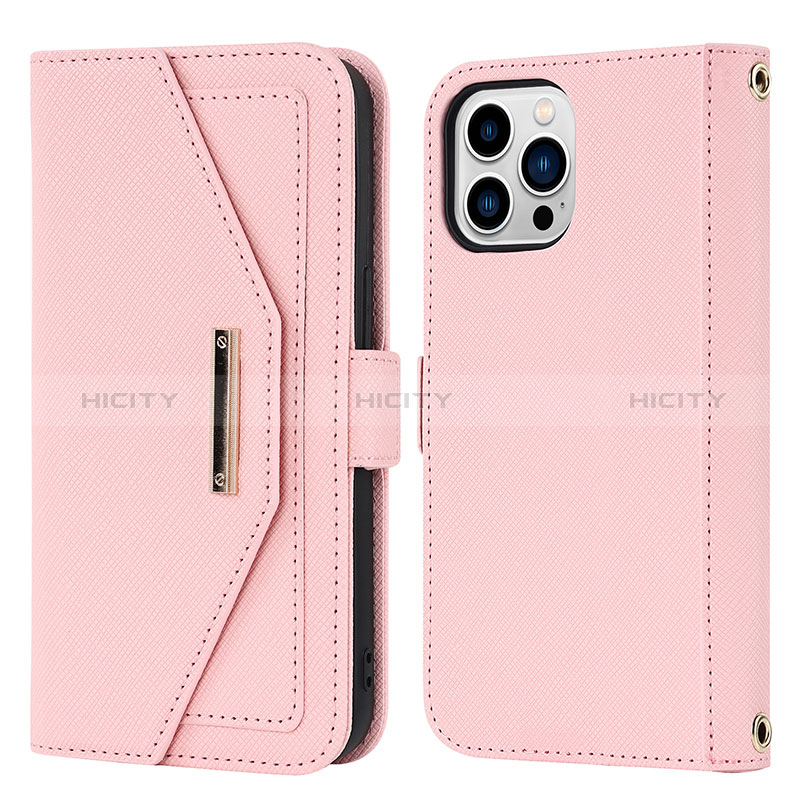 Funda de Cuero Cartera con Soporte Carcasa D07T para Apple iPhone 14 Pro Oro Rosa