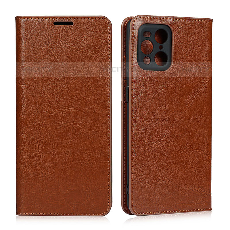 Funda de Cuero Cartera con Soporte Carcasa D07T para Oppo Find X3 Pro 5G Marron Claro