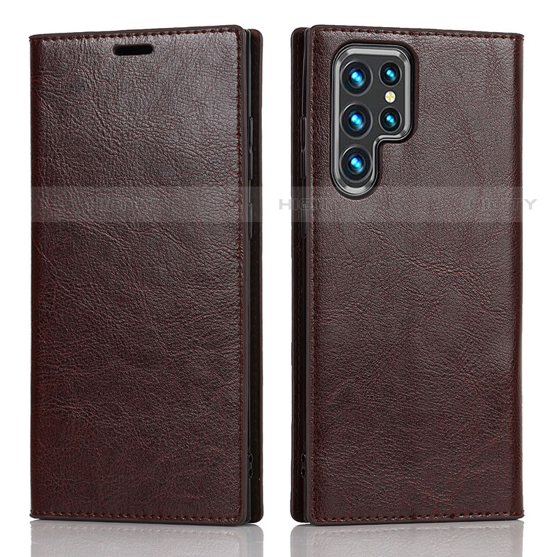 Funda de Cuero Cartera con Soporte Carcasa D07T para Samsung Galaxy S23 Ultra 5G Marron