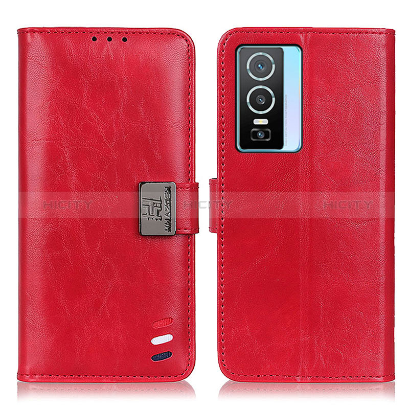 Funda de Cuero Cartera con Soporte Carcasa D07Y para Vivo Y76s 5G Rojo