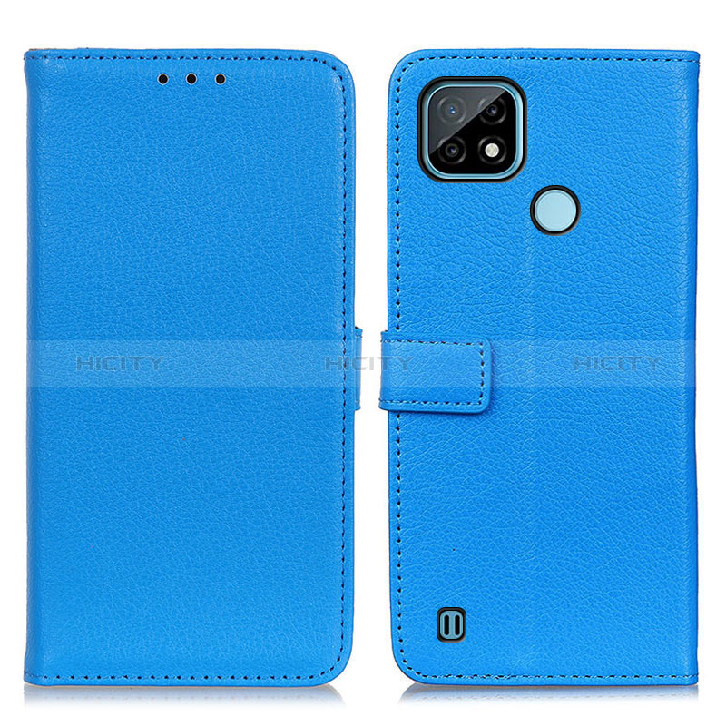 Funda de Cuero Cartera con Soporte Carcasa D09Y para Realme C21 Azul Cielo