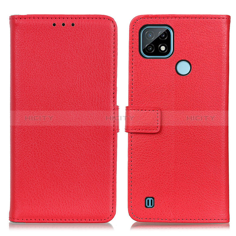 Funda de Cuero Cartera con Soporte Carcasa D09Y para Realme C21 Rojo