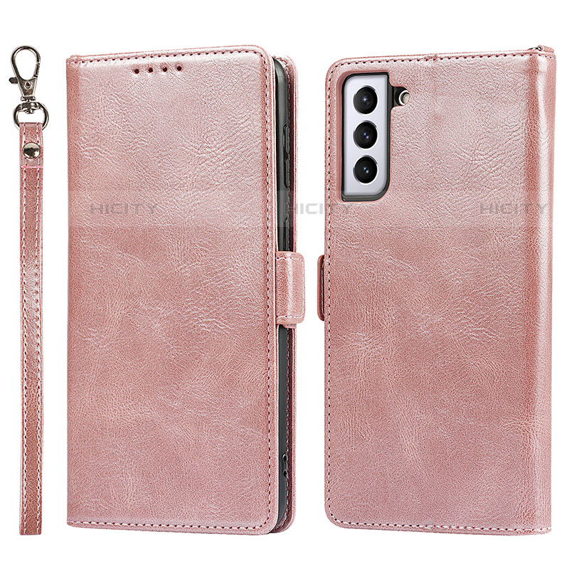 Funda de Cuero Cartera con Soporte Carcasa D10T para Samsung Galaxy S21 Plus 5G Oro Rosa