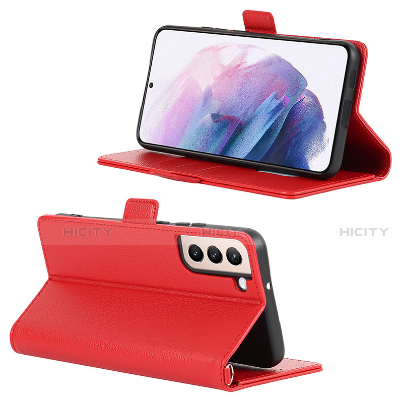 Funda de Cuero Cartera con Soporte Carcasa D12T para Samsung Galaxy S21 5G Rojo